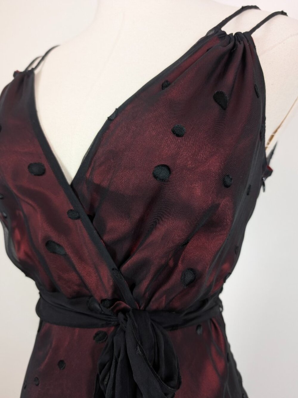 Jonathan Martin Silk A-Line Midi Dress Size 10 Black Red Polka Dots Y2K - Picture 10 of 15